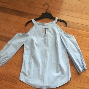 Blue and white striped off-the-shoulder top